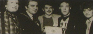 Caption: The Mayor of Tamworth, Counc. Tony Whitefoot presents a special souvenir raffle prize to the rock for Ethiopia concert organisers (from left) Mike Turner, Ian Gibbons and Lorna Ring.