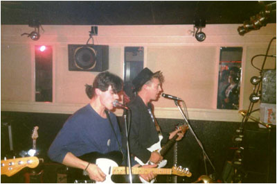 Bash Out The Odd appearing live at Tamworth venue LAKINS (Castle Hotel) in December 1989. It shows Mark Brindley and guitarist Pete Woodward. Pic: Joanne Cook.