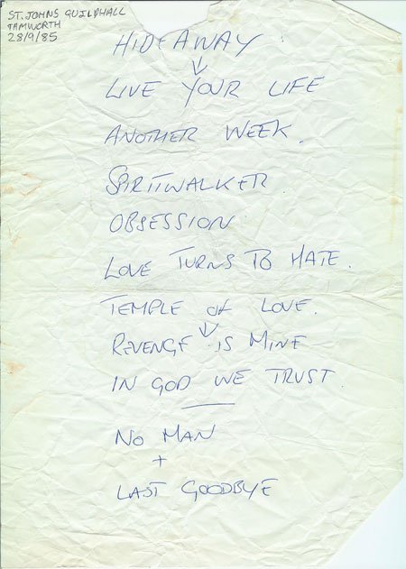 Set List : 28/09/85